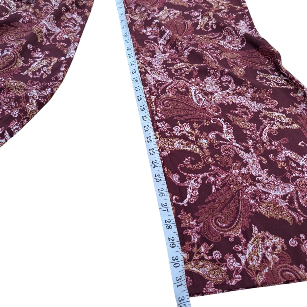 Jay Lee XL Paisley Wide Leg Palazzo Pants Boho Festival 70s Maroon Cream Stretch - Picture 8 of 9